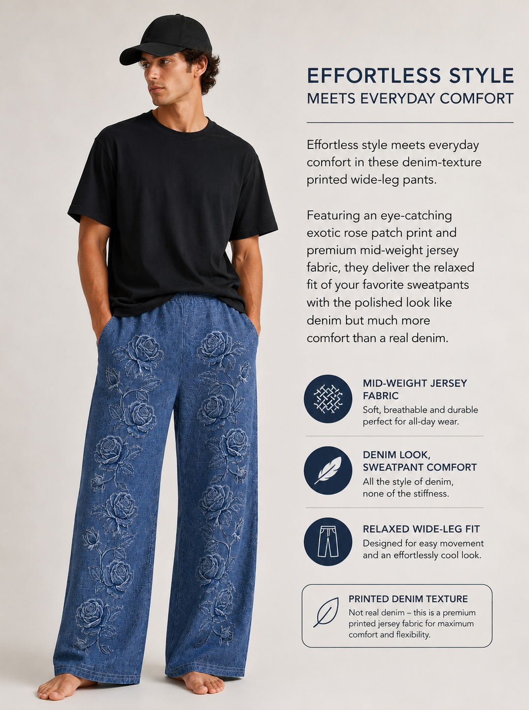 Printed Denim Unisex Loungewear Pants