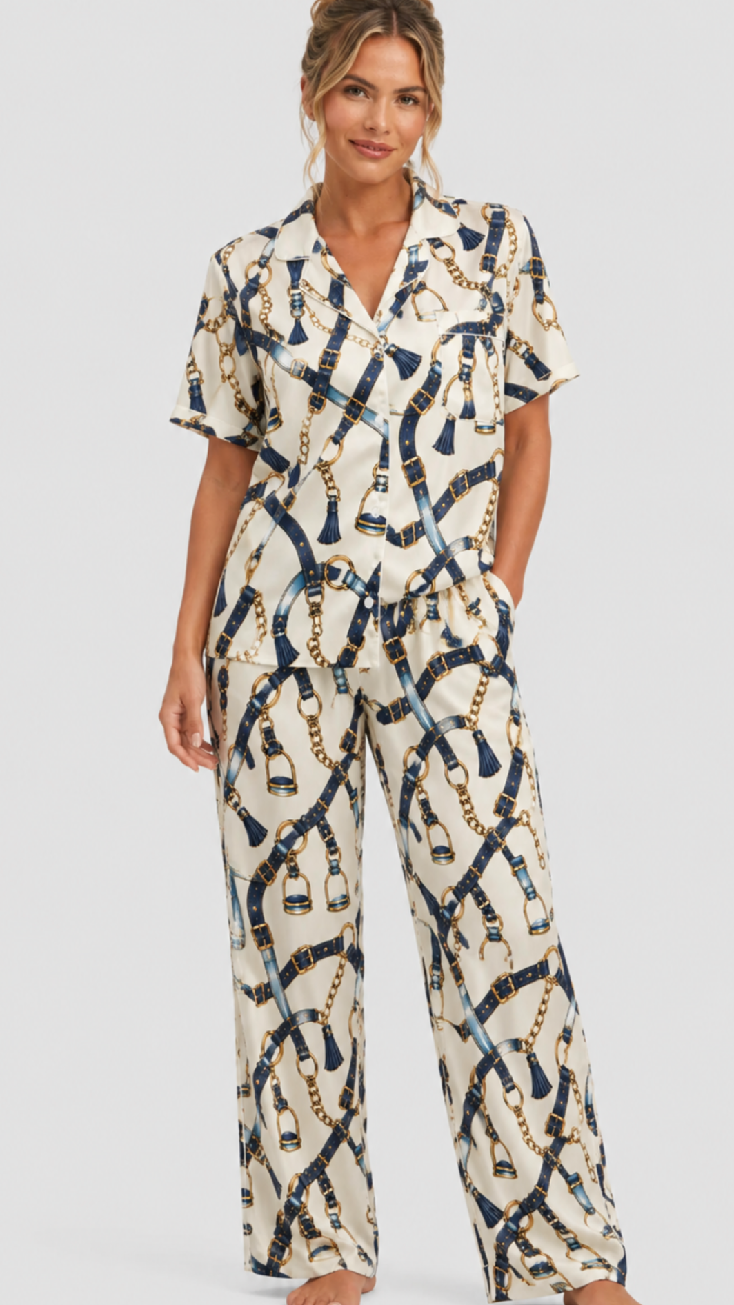All over Lux chain printed Women’s Short sleeve Pajama Top
