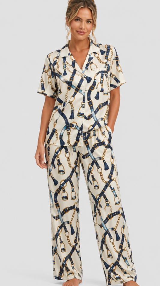 All over Lux chain printed Women’s Short sleeve Pajama Top
