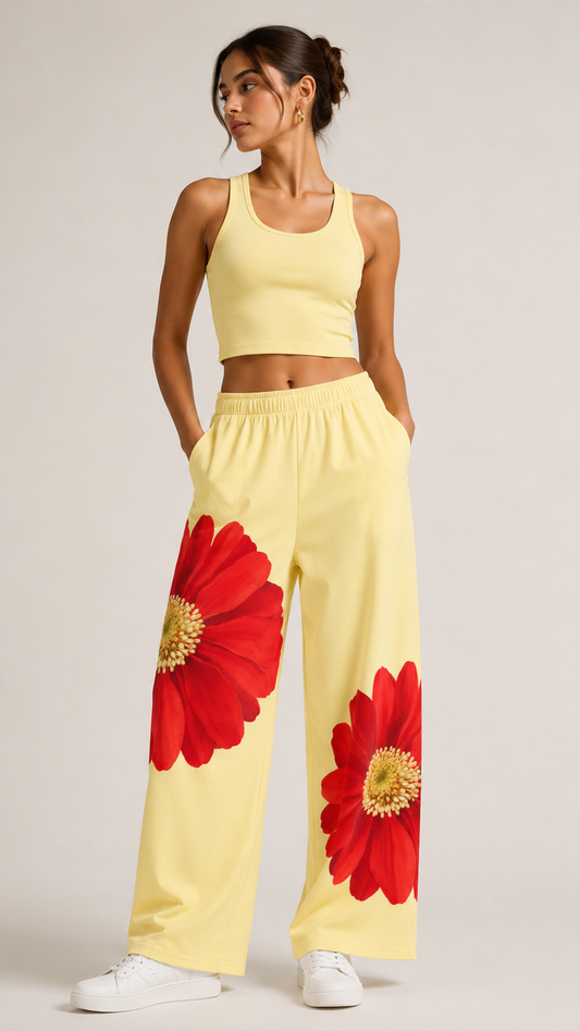 Printed Daisy Unisex Wide-leg Pants