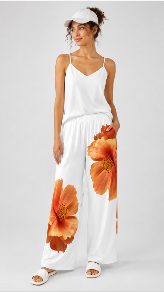 Floral print unisex wide-leg pants