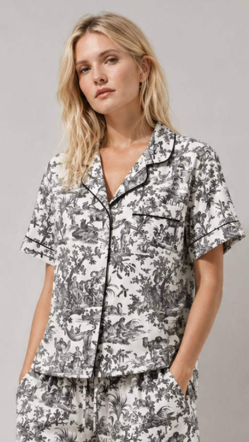 Toile All-over print women’s short sleeve pajama top