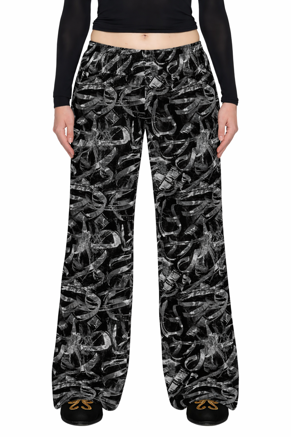 Black Abstract unisex wide-leg pants