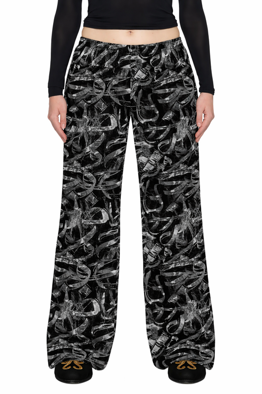 Black Abstract unisex wide-leg pants