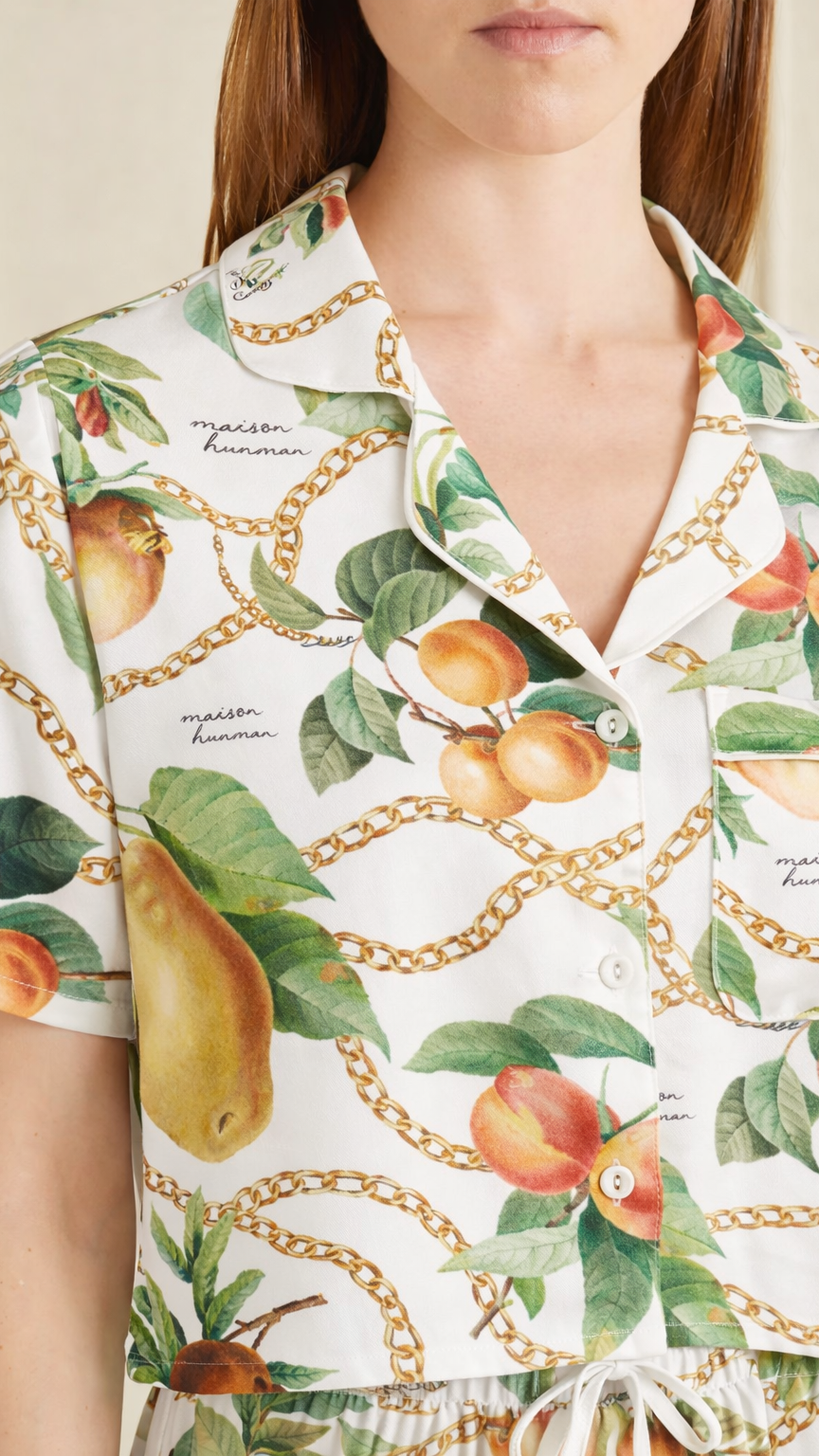 All-over Strawberry print women’s short sleeve pajama top